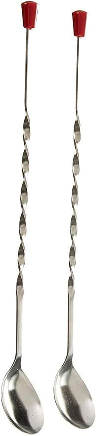 Stainless Steel Bar Tool | Bar Accessories | 11 inches Curvy Design with red or Multi Colour knob bar Cocktail Spoon | Bar Spoon | Long Spoon | Cocktail Mixer | Set of 2 Pieces