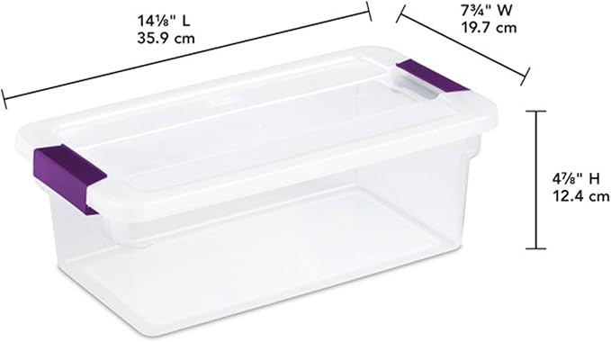 Sterilite 6 Qt ClearView Latch Box, Stackable Storage Bin with Latching Lid, Organize Clothes, Shoes in a Closet, Clear Base and Lid, 12-Pack