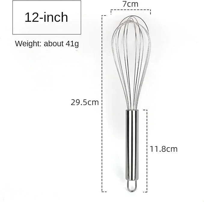 12 inch stainless steel whisk -professional egg beater - kitchen tools - dishwasher usable - suitable for baking, whipping cream, mixing dough, and cocktail making