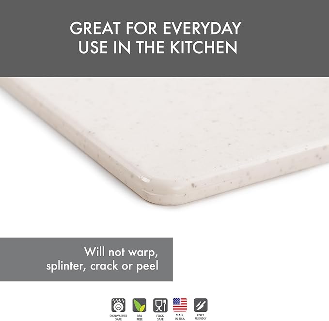 Dexas Superboard Cutting Board with Handle 11 x 14.5 inch Oatmeal Granite, Kitchen Prep Board, Dishwasher Safe, Non-Porous Poly Surface, Made in USA