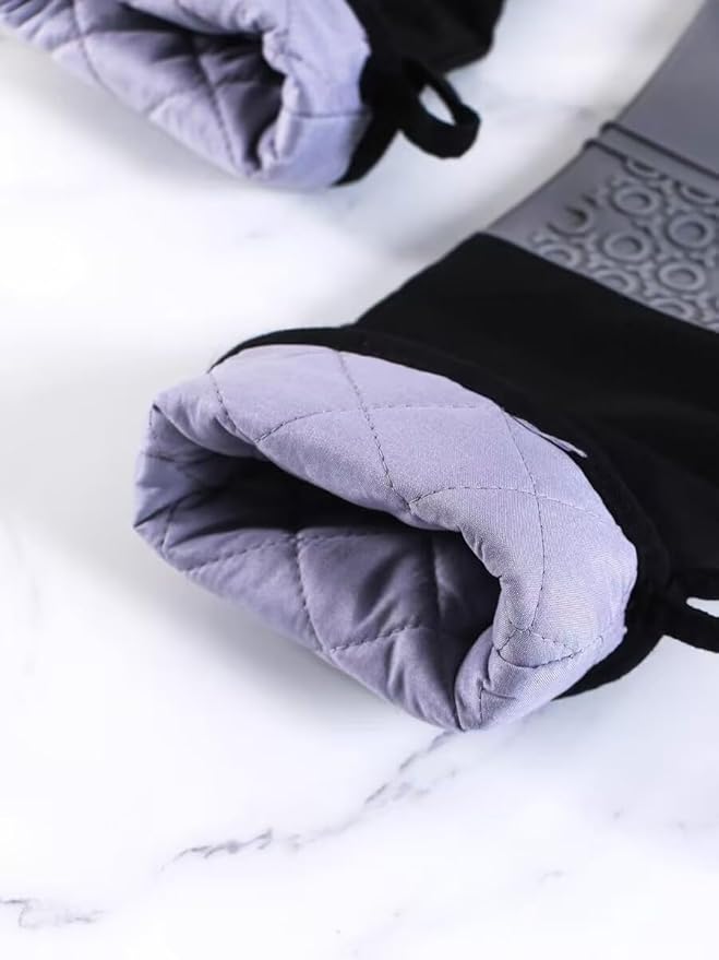 Extra Long Professional Silicone Oven Mitts with Quilted Liner, Durable Heat Resistant Oven Gloves, Heat Resistant Oven Gloves,2pcs (Gray, 19.7inch)