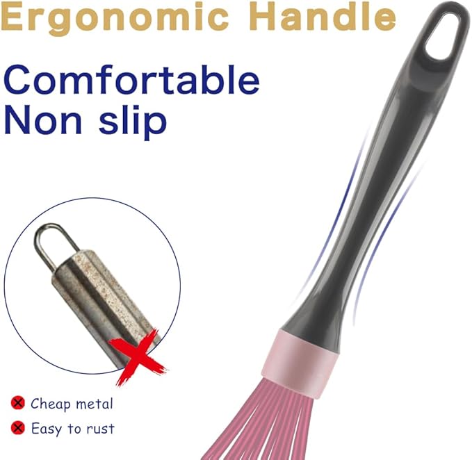 OYV Pink whisk, Dishwasher Safe Wisk, Professional Whisks For Cooking Non-Scratch, Stainless Steel & Silicone Wisk, Plastic Rubber Whisk Tool For Nonstick Cookware Pans, Heat Resistant Whisk 12-Inch