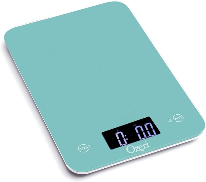 Ozeri Touch Professional Tempered Glass Digital Kitchen Scale, Teal Blue
