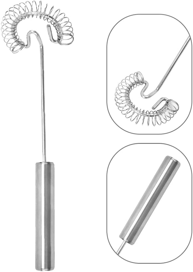 BESTonZON Manual Milk Frother and Egg Beater Handheld Whisk Stainless Steel Kitchen Mixer for Coffee Latte Hot Chocolate 2 Pack