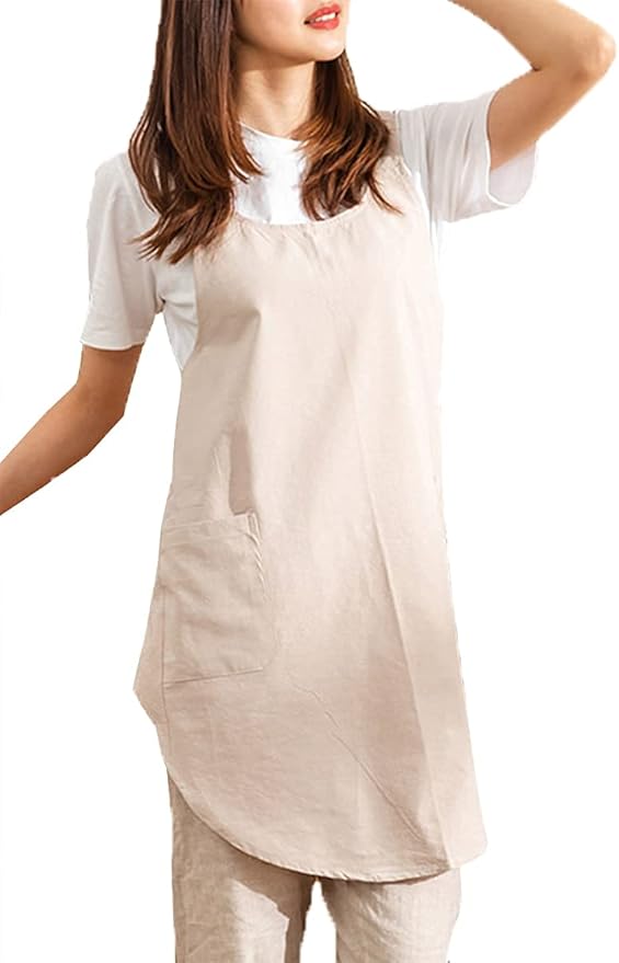 Cotton Cross Back Aprons Solid Color Cooking Kitchen Garden Smock for Women Girls with Pockets