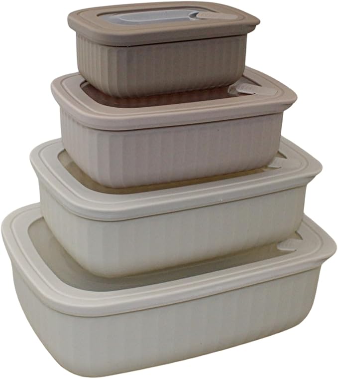 Set of 4 BPA Free Food Storage Containers with Vented Lids Assorted Sizes, Microwave & Freezer Safe, Leftovers, Meal Prep, Fridge Organization Dry Grains Storage by Dependable Industries Inc. (Ivory)