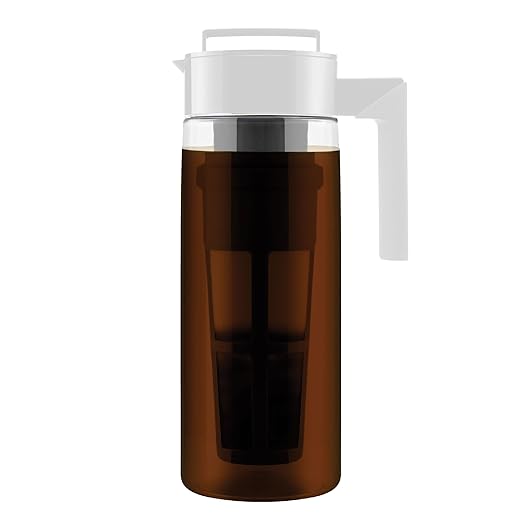 Takeya Tritan Cold Brew Coffee Maker - Airtight Pitcher with Leak-Free Lid - BPA-Free Cold Brew Maker with Silicone Handle - Dishwasher-Safe Pitcher for Homemade Cold Brew - 2 Quart, White