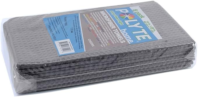 POLYTE Ultra Premium Microfiber Kitchen Dish Hand Towel Waffle Weave, 8 Pack (16x28 in, Gray)
