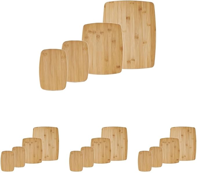 FARBERWARE 4-Piece Reversible Bamboo Cutting Board and Charcuterie Set,Assorted Sizes,Durable Wood Serving Boards for Cheese,Meats,and Prep,(Pack of 4)