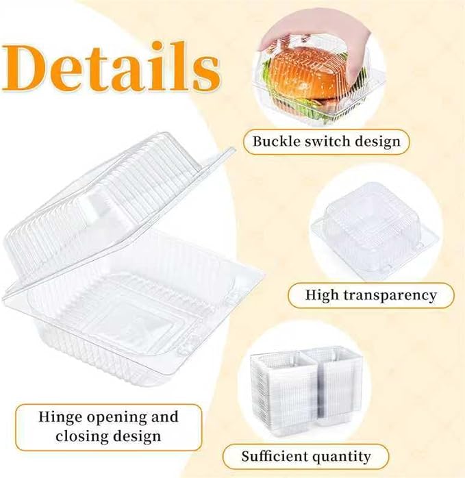 Evnlo 200 Count Clear Plastic Containers with Lids for Food, Thickened Disposable Sandwich Containers Clamshell Boxes for Cake Slice, Dessert, Hamburger, Salad, Pastry, Fruits, Takeout Tray