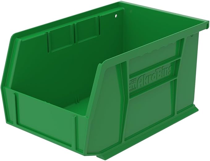 Akro-Mils 30237 AkroBins Plastic Storage Bins, Space-Saving Stackable Bins for Garage, Pantry, Craft Organization, 9" x 6" x 5", Green, 12-Pack