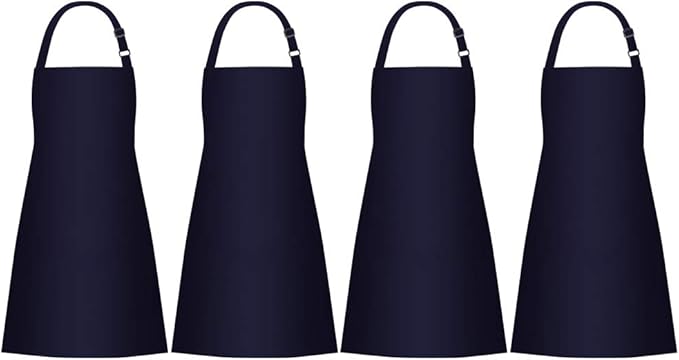 Jubatus 4 Pack Bib Aprons with 2 Pockets Cooking Chef Kitchen Apron for Women Men, Navy Blue