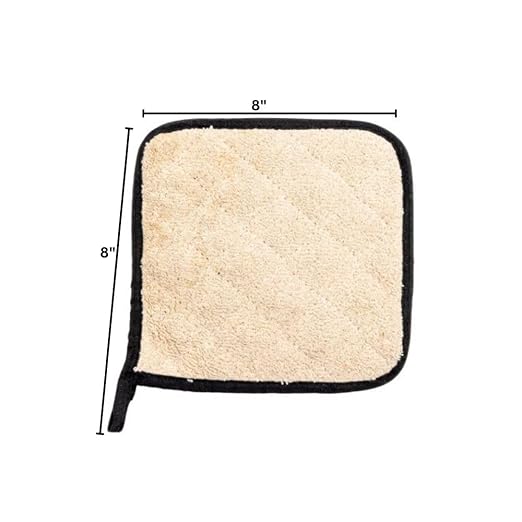 Chef Approved 8" x 8" Terry Cloth Pot Holder | Commercial Heat Resistant Hot Pad Non-Slip Grip Oven Pan Grabber for Kitchen Restaurant Catering Buffet Service | Square, Beige, Poly-Cotton Blend