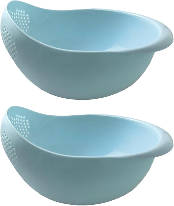 2-in-1 Rice Colander, Vegetable and Fruit Cleaning Filter Basket, 2Piece Sturdy and Easy-To-Use Food Grade Kitchen Tool Accessories (blue, Small)