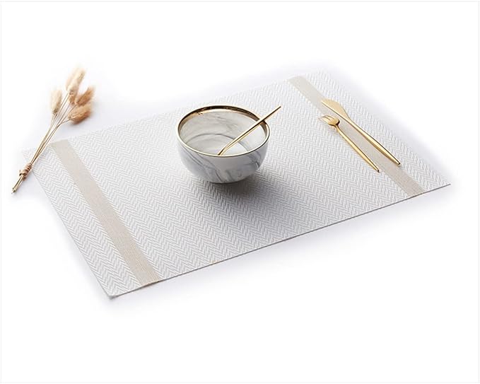 PIGCHCY Luxurious Placemats Set of 6, 18 x 12 inches Elegant Placemats Non-Slip Washable Durable Table Mats for Home/Dining Room Decoration (White)