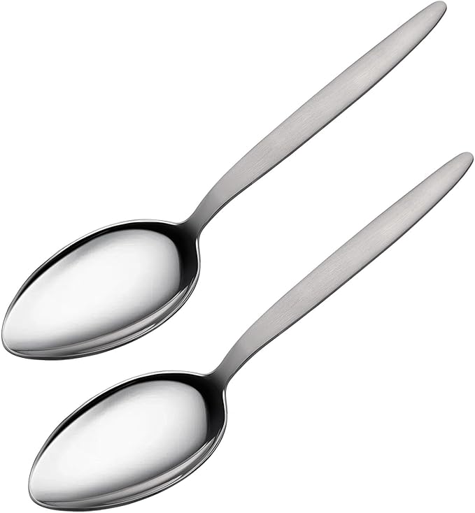 2-Pack Chef Kunz Spoon | Silver Stainless Steel 2 Tbsp Basting Spoon, 9 Inch Solid Sauce Spoons, Big Serving Spoons Stainless Steel, Plating & Quenelle & Cooking