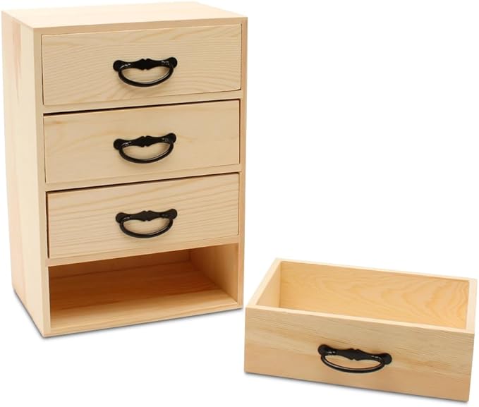 Wood Desk Organizer with Drawers for DIY Desk Storage, 11 Inch, Pack of 5, 4 Drawers w/Metal Handles for Craft Supplies/Jewelry, by Woodpeckers