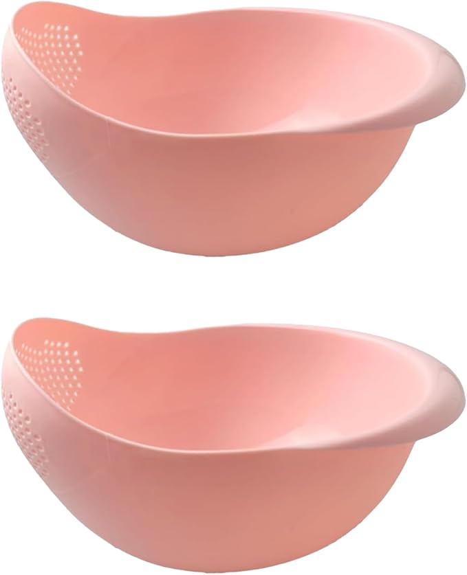 2-in-1 Rice Colander, Vegetable and Fruit Cleaning Filter Basket, 2Piece Sturdy and Easy-To-Use Food Grade Kitchen Tool Accessories (Pink, Small)