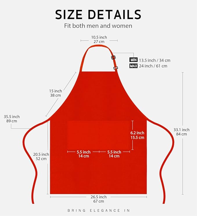 Syntus Apron for Men Women, Adjustable Cooking Kitchen Chef Aprons with 2 Pockets, Cotton/Polycotton/Polyester