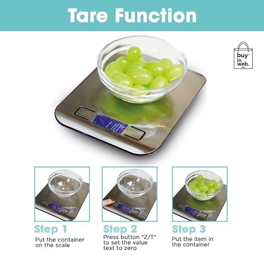 BUY IN WEB USA Food Scale, Stainless Steel Digital Kitchen Scale for Grams and Ounces, for Dieting, Baking, Cooking, LCD Display, Tare Function, 11 lb Capacity