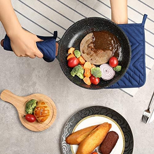 Oven Pot Holder with Pocket Cotton Heat Resistant Coaster Potholder Kitchen Hot Pad Oven Mitts for Cooking Square 7"x9"Set of 5 (Blue)