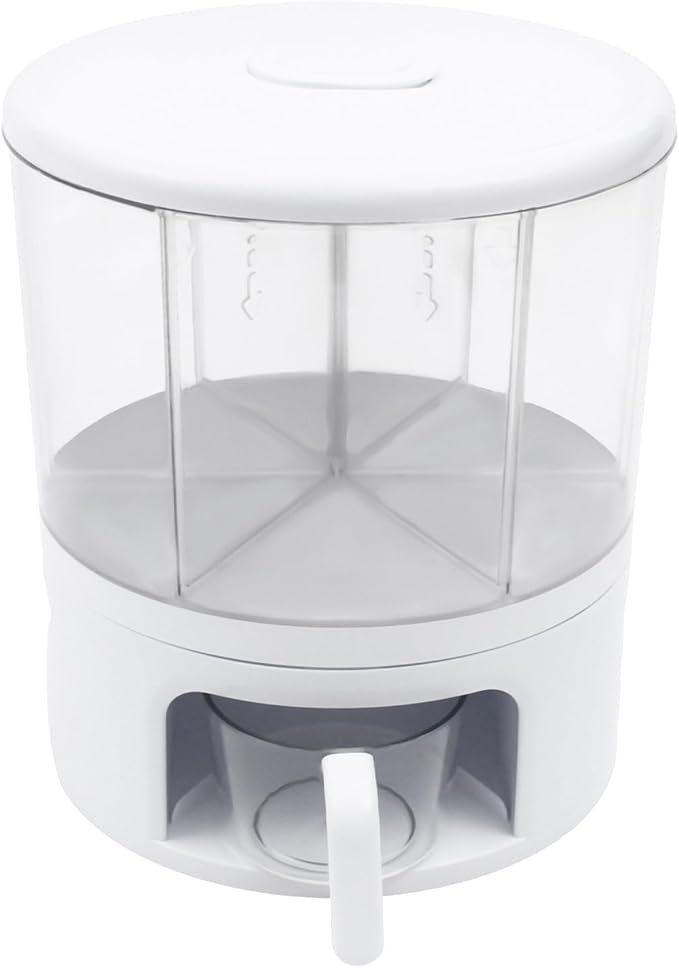 360° Rotating Grain Dispenser With 6 Grids, 24lbs Large Capacity Grain Dispenser Rotating Kitchen Storage Containers With Sealed Lid For Peanut Barley Millet And Cereal(White)