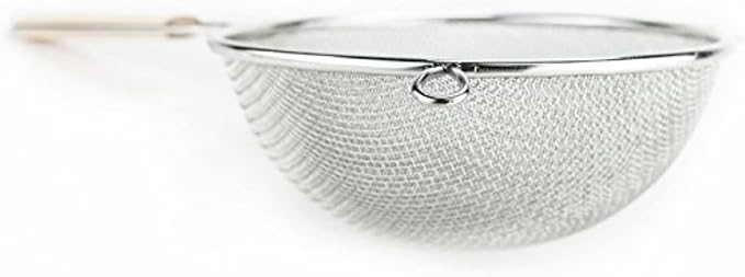 Huji 8-Inch Stainless Steel Double Mesh Food Strainer Colander - Fine Sieve Sifter with Wooden Handle for Kitchen Cooking, Pasta, Rice, Noodles, and More