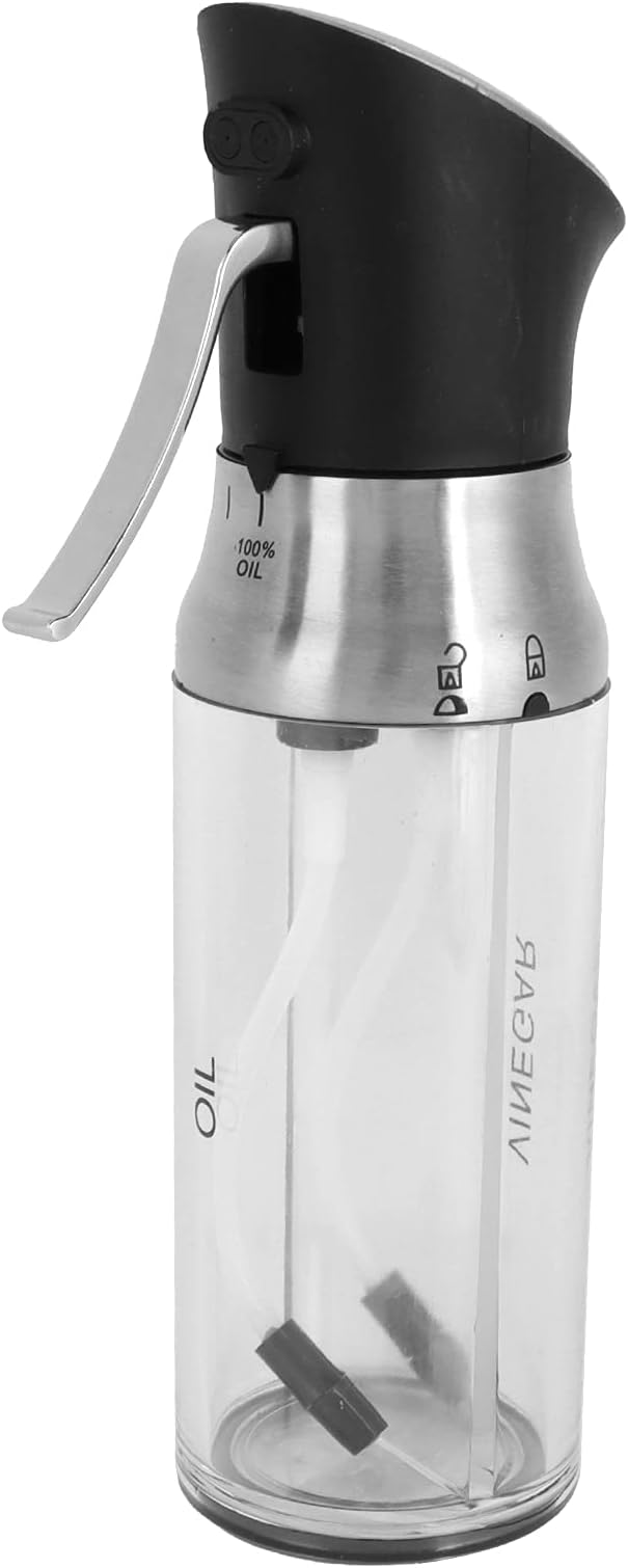 Oil Sprayer Bottle, Press Type Oil, Transparent Dual Chamber Seasoning Bottle with Ergonomic Handle, Leakproof Vinegar Sprayer for Cooking, Gadget