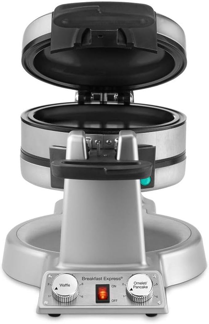 Cuisinart Breakfast Express Flip Waffle and Omelet Maker, One Side Waffle Maker and One Side Egg and Omelet Maker, 1 Inch Belgian Waffles, Nonstick, Dual Browning Controls, Stainless Steel, WAF-B50
