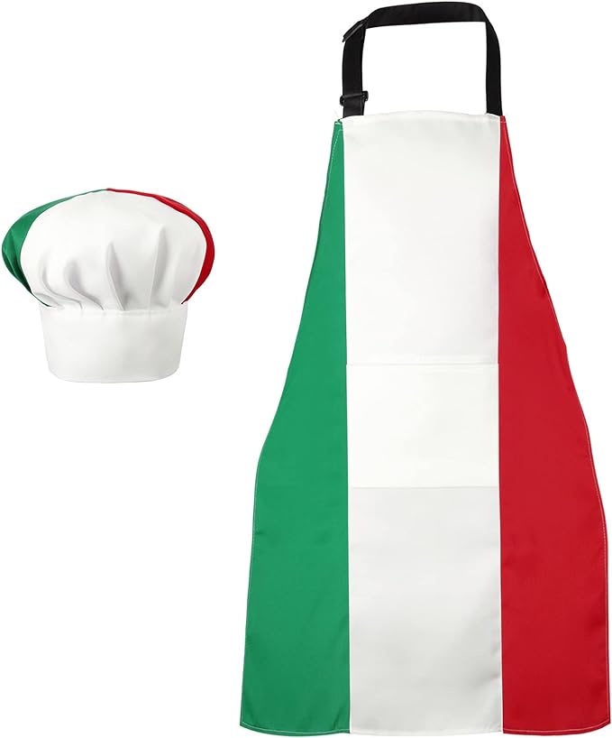 SATINIOR Chef Hat and Apron Italian Gifts for Cooking Baking Fabric Adjustable Chef Apron with Pocket for Christmas Italy Flag Kitchen Gifts Women Men