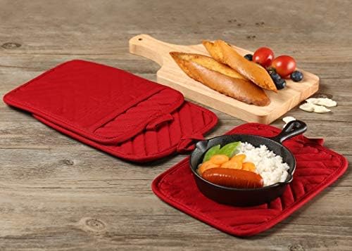 Oven Pot Holder with Pocket Cotton Heat Resistant Coaster Potholder Kitchen Hot Pad Oven Mitts for Cooking Square 7"x9"Set of 5 (Red)