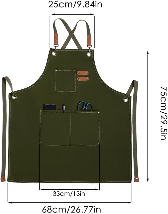 Chef Apron for Women Men with Pockets, Cotton Canvas Cross Back Adjustable Gardening Apron