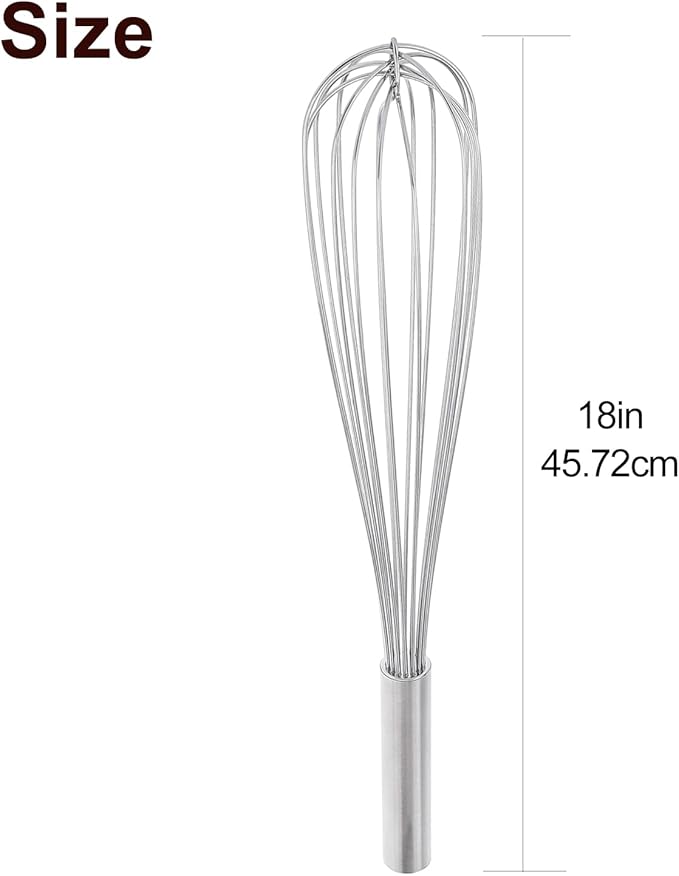 Stainless Steel Whisk – 18 Inch Kitchen Whisk for Cooking, Baking, and Mixing Dough – Durable, Dishwasher-Safe Wire Whisk, Ergonomic Handle – Ideal for Home Kitchens and Professional Chefs