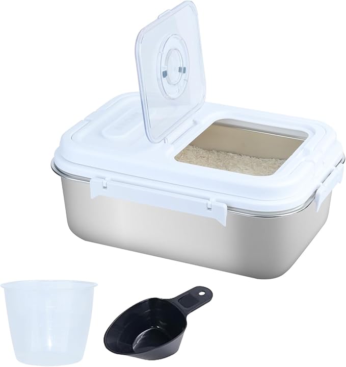 AnRui 6.8Qt Storage Container, Airtight Dispenser Organizer, Stainless Steel Storage Bucket with Lid, for Flour Rice Cereal Grain Sugar, Silver