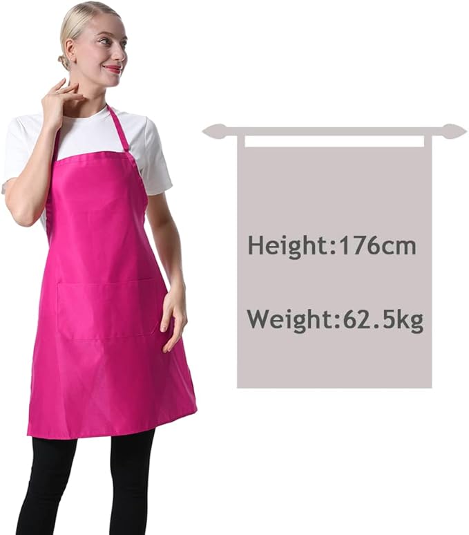 Pink Plain Bib Aprons Bulk for Women Men Adult with 2 Front Pockets (Hot Pink,15pcs), 60x70cm