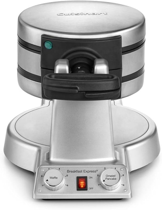 Cuisinart Breakfast Express Flip Waffle and Omelet Maker, One Side Waffle Maker and One Side Egg and Omelet Maker, 1 Inch Belgian Waffles, Nonstick, Dual Browning Controls, Stainless Steel, WAF-B50