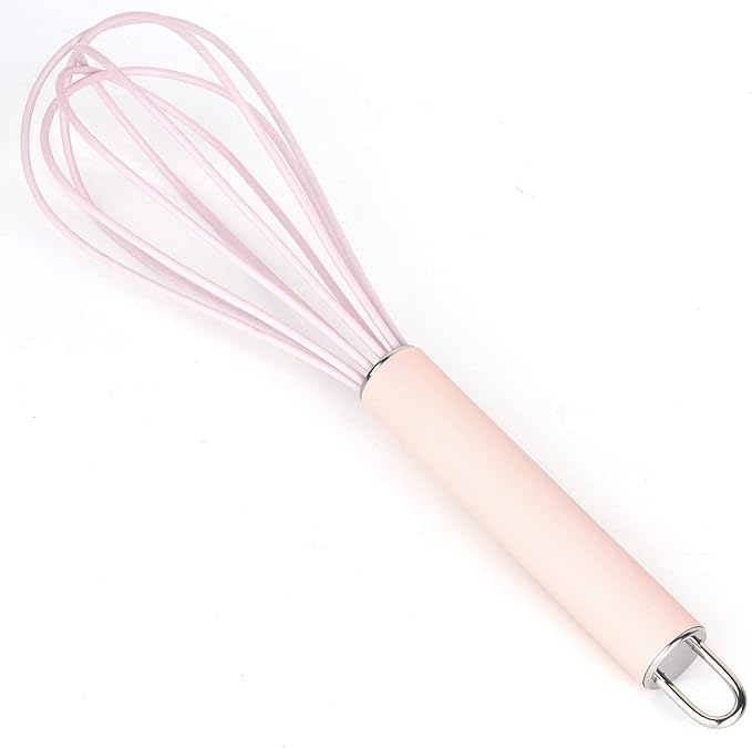GorGin high temperature and easy to clean silicone whisk, wisk,stirrer, 10 inch, grip good grip design for Blending Whisking Beating Stirring Cooking Baking (1 Pack | Pink)