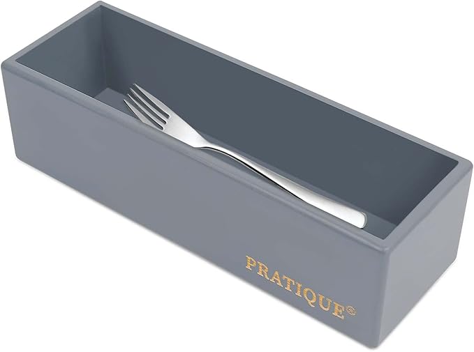 PRATIQUE Bamboo Drawer Organizer - Kitchen Utensil Organizer Silverware Tray Cutlery Holder，Office Desk Supplies and Accessories,8.9 * 3 * 2.6,Grey