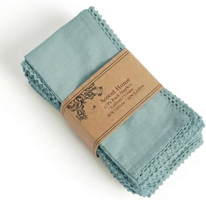 ACCENTHOME Blue Cloth Napkins Set of 12 18x18 inch Cotton Dinner Napkins - Washable Soft Premium Hotel Quality Reusable Napkins Perfect Table Napkins for Family Dinners, Weddings & Everyday Use