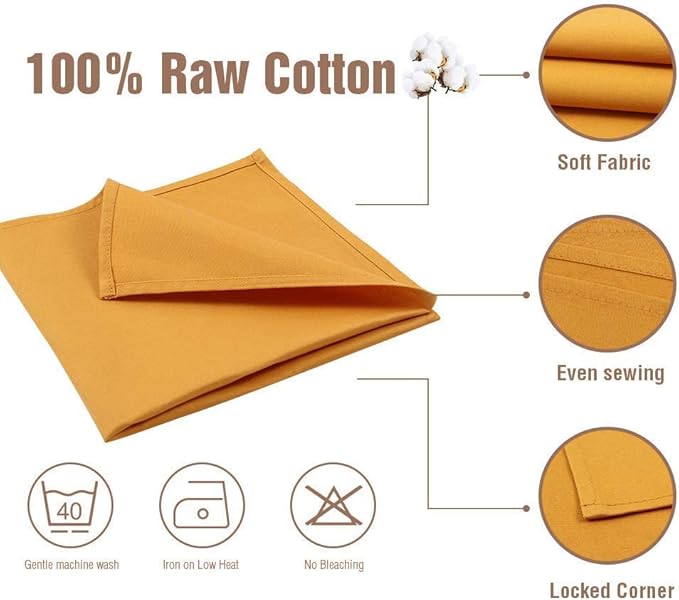 Gold Cloth Napkins Set of 12 Cotton, Matching Pumpkins Pines, Soft Comfortable Reusable 18"x18" (Harvest Gold)