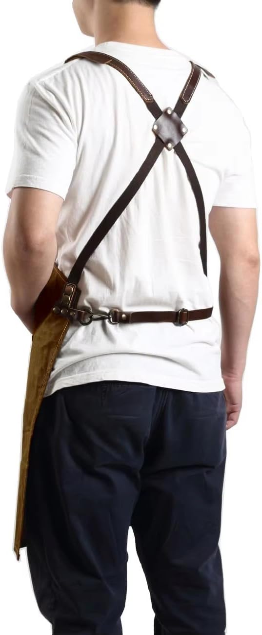 Midkit Utility Apron Adjustable Cross-Back Straps Multi-Use Portable 8oz Waxed Canvas Aprons With 5 Tool Pockets Fits M- 3XL