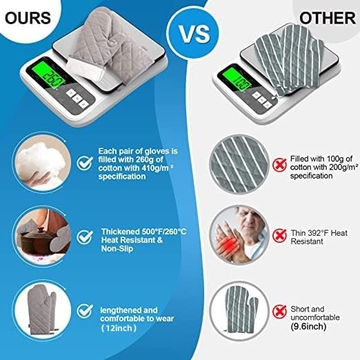 Oven Mitts and Pot Holders 4 pcs Set,High Heat Resistant 500 Degree Extra Thicken Long Kitchen Cotton Oven Glove for Cooking (12 Inch,Grey)