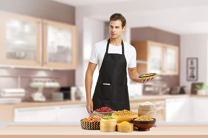 DUSKCOVE 8 Pack Bib Aprons Bulk - Unisex Black Commercial Apron with 2 Pockets for Kitchen Crafting BBQ Drawing Cooking
