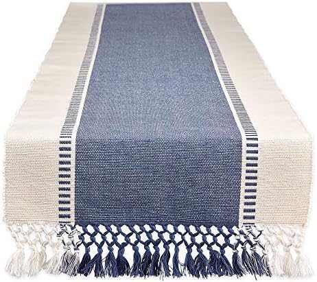 DII Dobby Stripe Woven Table Runner, 13x108 (13x113.5, Fringe Included) French Blue (Pack of 12)