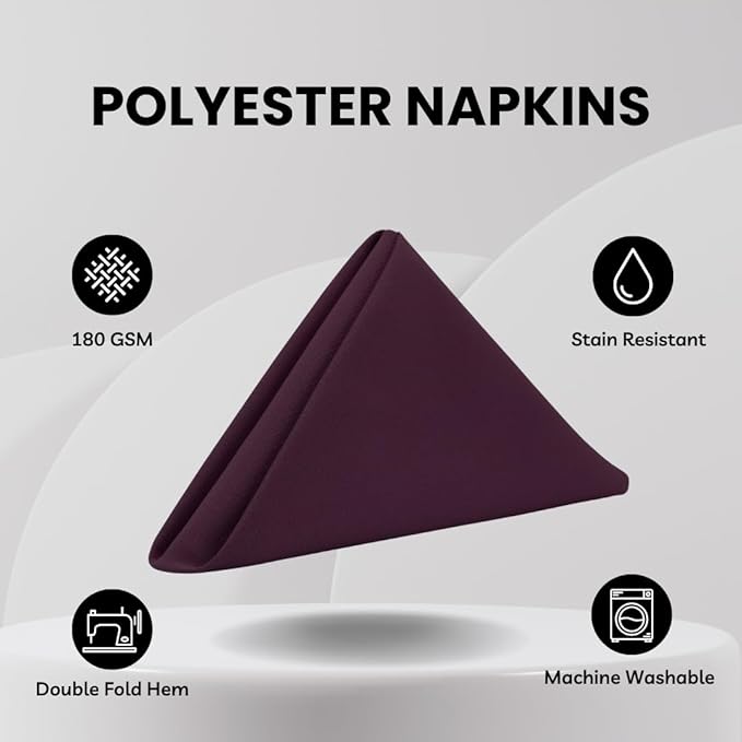 Your Chair Covers Cloth Polyester Napkins, 20 x 20 Inch, Washable Dinner Fabric Linen Napkins with Hemmed Edges for Restaurant, Wedding and Holiday Pack of 10 (Eggplant)