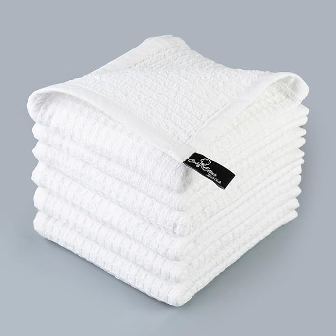 DishCloths Kitchen|Waffle Terry Weave Hand Towels|Cotton 12"x12" Reusable Dish Rags Washing Scrub Cleaning Dishes|Dish Bar Mop Towels Hand Wipes| washcloth |6 Pc Set-White