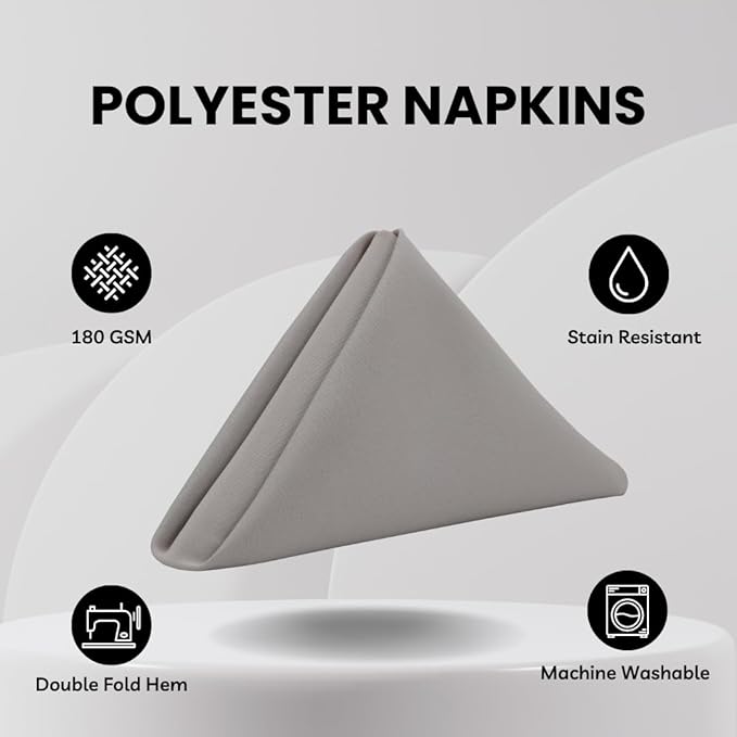Your Chair Covers - 20 Inch Square Premium Polyester Cloth Napkins. Oversized, Double Folded and Hemmed Table Napkins for Restaurant, Bistro, Wedding, Thanksgiving and Christmas- (Gray) (Pack of 10)