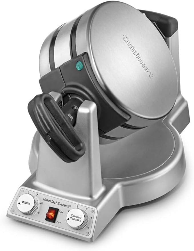 Cuisinart Breakfast Express Flip Waffle and Omelet Maker, One Side Waffle Maker and One Side Egg and Omelet Maker, 1 Inch Belgian Waffles, Nonstick, Dual Browning Controls, Stainless Steel, WAF-B50