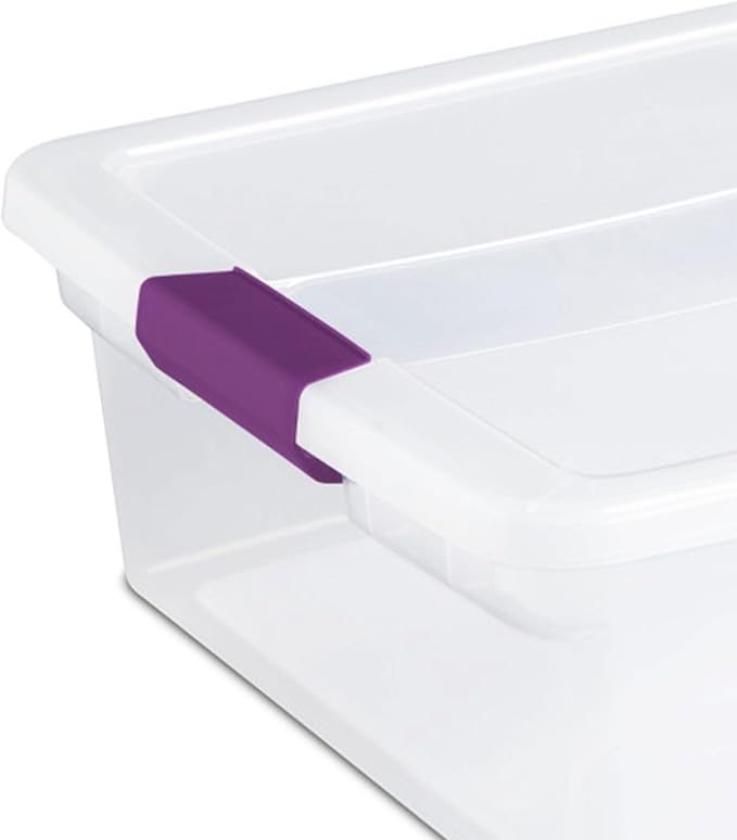 Sterilite 32 Qt ClearView Latch Storage Box, Stackable Bin with Latching Lid, Plastic Container to Organize Clothes Underbed, Clear Base, Lid, 6-Pack