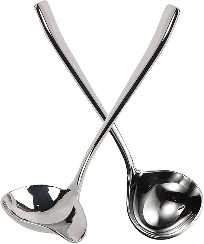 Generic Stainless Steel Small Sauce Ladle, With Pouring Spout Gravy ladle, for Salad dressing and dressings, 7.4Inches 2 Pieces Dishwasher Safe